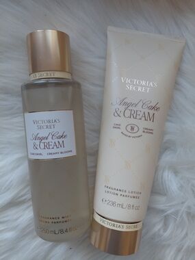 Victoria's Secret Angel Cake & Cream Mist and Lotion - Cream & Gold